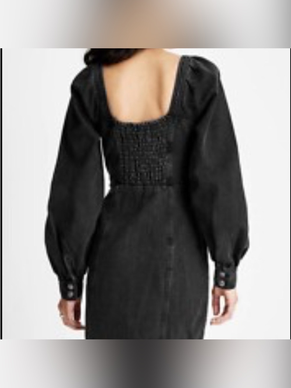 NWT Future Collective Kahlana Barfield Brown Puff Sleeve Black Denim Dress - Picture 9 of 9